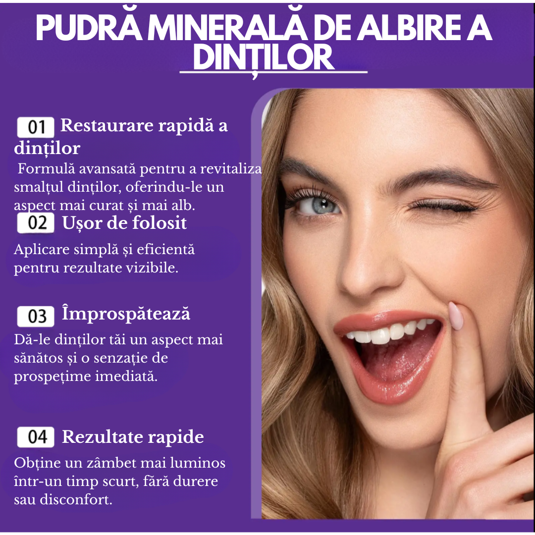 PurpleDent – Pudră Minerală Revoluționară pentru Albirea Dinților