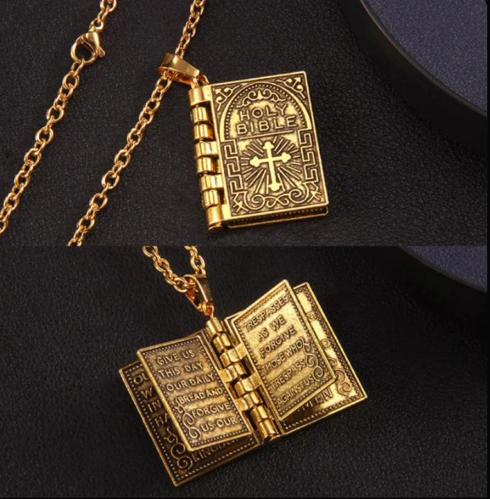 ✝️ Colier creștin cu Biblie în miniatură✝️